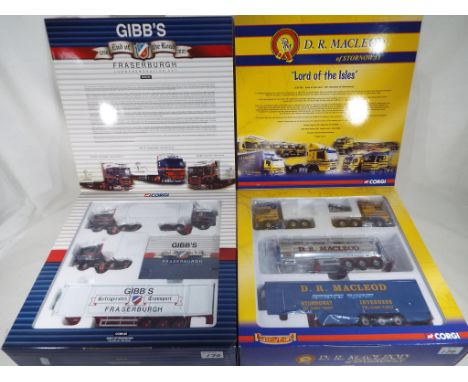 Two Corgi diecast boxed 1:50 scale sets comprising DAF 95XF, Scania Topline, Clayton Tanker, Fridge Trailer and certificate, 