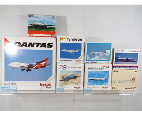 Herpa and Schabak - eight boxed diecast airplanes 1:500 and 1:600 scale comprising 511582, 511513, 511421, 511117, 93834, 938