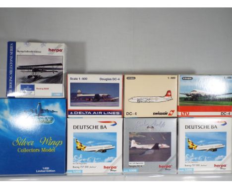 Herpa and Schabak - eight boxed diecast airplanes 1:500 and 1:600 scale comprising 2925/205, 938302, 938210, 93841, 511490, 5