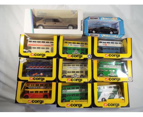 Corgi, Matchbox and Schabak - nine boxed Corgi diecast buses comprising 481, 3 x 469, 477, 483, 2 x 46933 also includes two 2