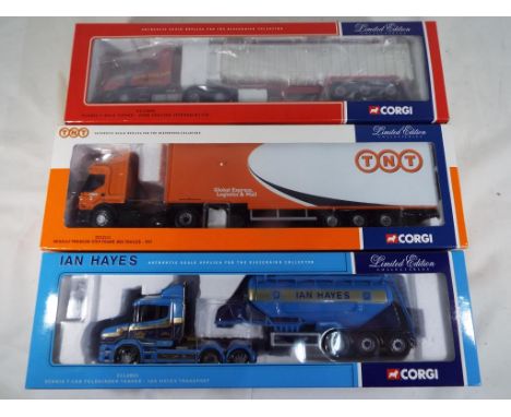 Corgi - 3 diecast 1:50 scale models Scania T-Cab Feldbinder Tanker, Ian Hayes # CC12801, Renault Premium Step Frame Box Trail