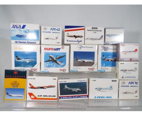 Herpa and Schabak - sixteen boxed diecast airplanes 1:500 and 1:600 scale comprising 515900, 511629, 501330, 501347, 93278, 9