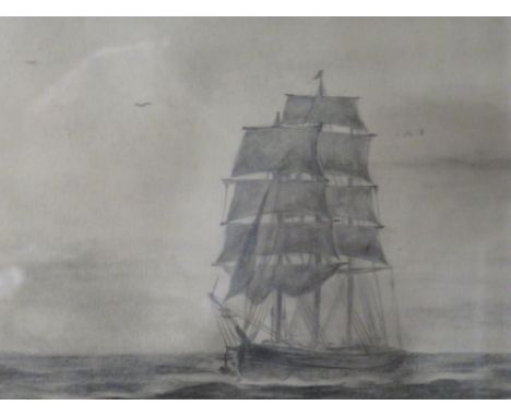 A FRAMED AND GLAZED SKETCH OF A SAILING BOAT