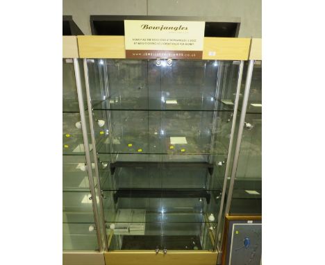 A MODERN TWO DOOR LIGHT-UP DISPLAY CABINET WITH KEYS 198 X 100 CM