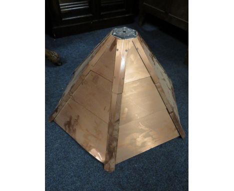 A COPPER HEXAGONAL CANOPY LIGHT FITTING