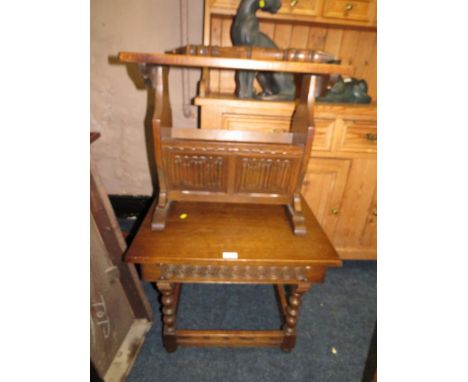 AN OLD CHARM OAK LAMP TABLE AND PAPER RACK (2)