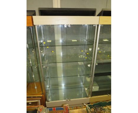 A MODERN TWO DOOR LIGHT-UP DISPLAY CABINET WITH KEYS 198 X 100 CM