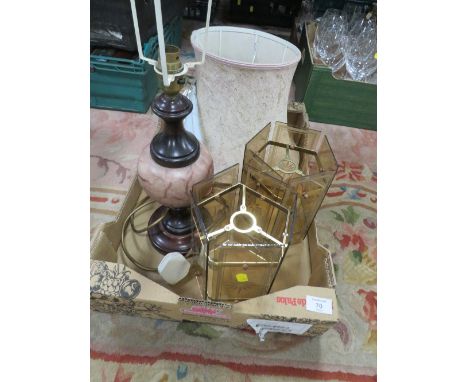 A TABLE LAMP, RETRO GLASS SHADES ETC 