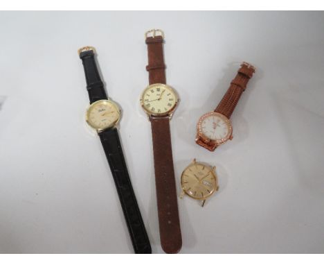 FOUR ASSORTED WATCHES TO INCLUDE A VINTAGE ROTARY DAYDATE EXAMPLE (NO STRAP) 
