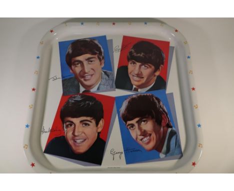 Original Worcester ware The Beatles tin tray with label to the rear 