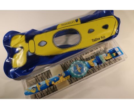 Yellow Submarine swatch watch, Scuba 200 with outer inflatable case (missing outer box) 