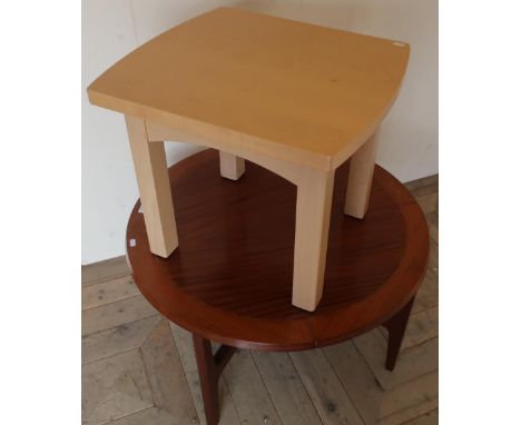 Circa 1970s retro teak circular coffee table and another light wood occasional table 