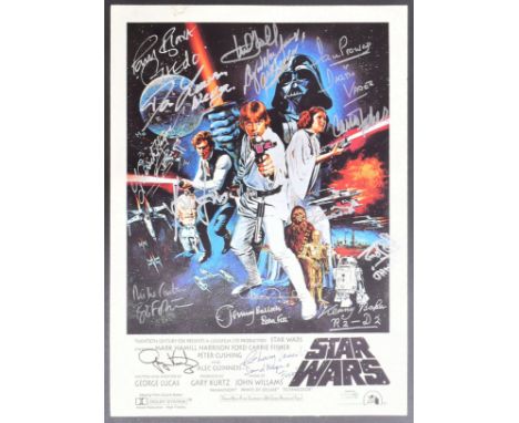 Star Wars - Signed Poster - a unique main-cast multi-signed mini poster from the first movie, signed by cast and crew from th