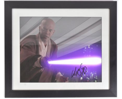 Samuel L. Jackson - American Actor &amp; Film Producer - autographed 14"x11" photograph of Jackson as Mace Windu in the franc