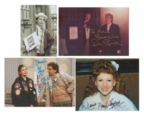 Doctor Who collection David Bradley, Sylvester McCoy (2) and Bonnie Langford. Four signed and dedicated photos. The first thr