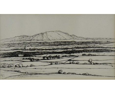 ARR Sydney Robert Jones (British 1881-1966) Caer Caradoc from Sharpstones, signed lower left, pencil drawing, 12 x 23 cm, fra