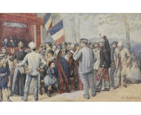 Everard Hopkins (1860-1928) French puppet show, signed and dated '88 lower right, watercolour, 37 x 59 cm, frame 72 x 93 cm