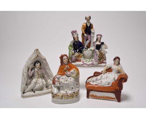 A Staffordshire theatrical portrait group of William Shakespeare with Sarah Siddons as Lady Macbeth and John Phillip Kemble a