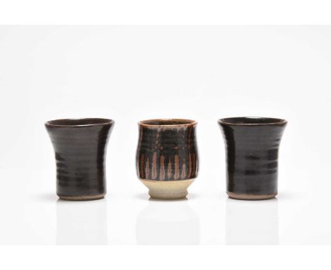 ARR A John Leach (1939-2021) for Muchelney Pottery yunomi, decorated in the Japanese manner with a running brown glaze, impre