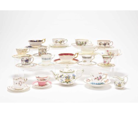 An assembled group of Coalport tea, coffee and chocolate wares, late 19th century onwards, including a 'Flower Pot' bachelor 