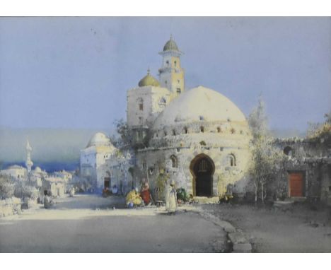 Noel Harry Leaver (1889-1951) Jewels of Arabia, street scene with a Mosque, signed lower right, watercolour, 26 x 36 cm, fram