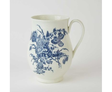 A Caughley bell-shaped mug, circa 1778-83, transfer-printed in underglaze blue with the 'Bouquets' pattern featuring roses, p