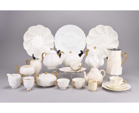 An assembled collection of Coalport plain white and gilt tea and coffee wares, early 20th century, mixture of plain and mould
