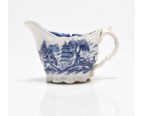 A late Caughley 'Tower' pattern Chelsea cream ewer, circa 1790, painted in underglaze blue, unmarked, 6.5cm highProvenance: E