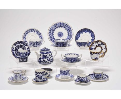 An assembled collection of Coalport tea and coffee wares, principally blue and white with some gilt, late 19th and early 20th