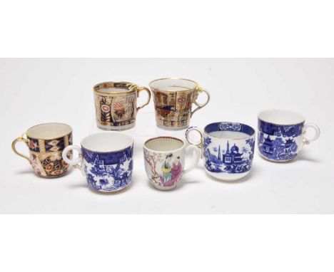 A Worcester polychrome coffee cup, circa 1765, painted with Chinoiserie figures, with a Kangxi fence to the rear, with intern