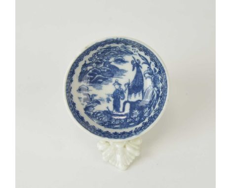 A Caughley 'Fisherman' wine taster or caddy spoon, circa 1785, transfer-printed in underglaze blue, of shallow bowl form with