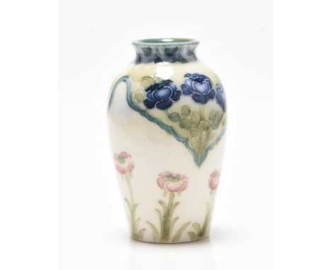 A miniature William Moorcroft Macinytre &amp; Co 'Poppy and Forget-Me-Not' vase, circa 1908-09, signed in green 'WM', printed