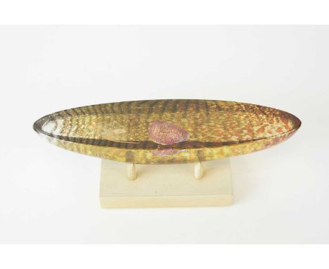 Bertil Vallien for Kosta Boda - A limited edition cast sand-casted glass 'Boat' sculpture on a wooden cradle, the boat in cle
