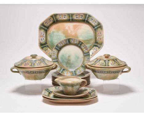 Frank Brangwyn RA (1867-1956) for Royal Doulton: A Brangwyn Ware Dinner Service, comprising a pair of circular vegetable ture