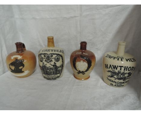 Four Antique Whisky Stoneware Flagons, Royal Doulton BB37431, Fine Old J R D Scotch Whisky, Royal Doulton, Special Highland W