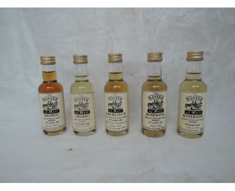 Five Master of Malt Single Malt Whisky Miniatures, Ardbeg 19 year old, Ardbeg 18 year old, Aberlour 19 year old, Rosebank 17 