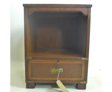 A Campaign style mahogany lamp table, H.62 W.47 D.47cm 