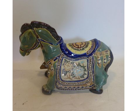 A Chinese ceramic horse, polychrome decorated with flowers, H.30 L.40cm 