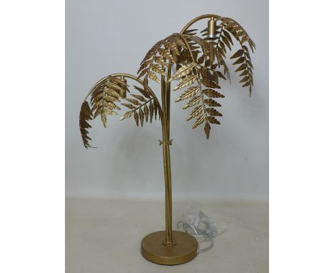 A Maison Jansen style three branch gilt table lamp in the form of a palm tree, H.81cm 