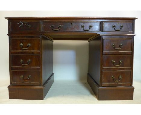 A Georgian style mahogany pedestal desk, H.79 W.120 D.60cm 