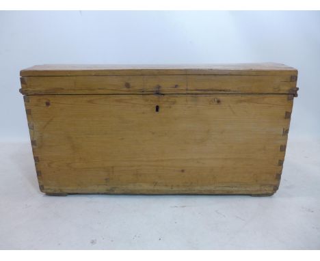 A Victorian pine dome top trunk, H.42 W.77 D.41cm 