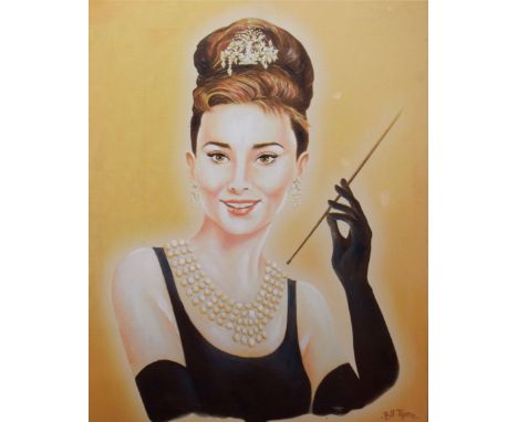 After Bill Tipton, Portrait of Audrey Hepburn, reproduction oil on canvas, 75 x 60cm, unframed