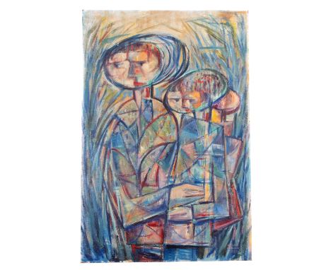 Arnold Hughes, British, Mid 20th Century, portrait of two Abstract figures , Oil on canvas, signed, dated, unframed