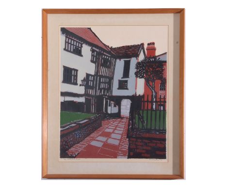 H.J. Jackson, British,  Architectural composition, Tombland Alley, Linocut on paper, signed and numbered 12/50 in pencil, 22 