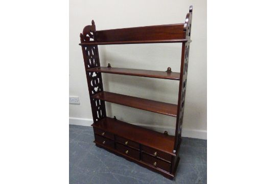 Mahogany Wall Shelf Unit With Fretwork Sides To Three Shelves Above Previous