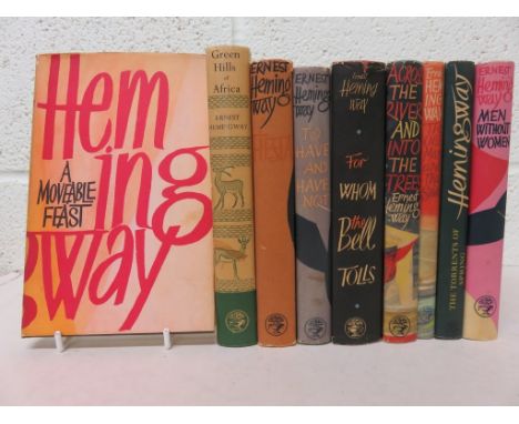 Collection of nine titled by Ernest Hemingway to include; A Moveable Feast - 1964, first edition tog. w. Green Hills of Afric