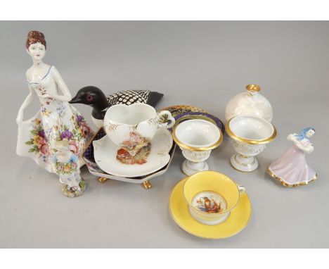 A quantity of ceramics, to include a porcelain figure, possibly Russian, a Continental portrait plaque, a Fenton china figure