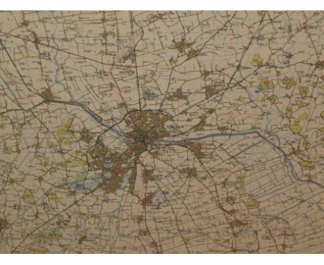 A modern laminated ordnance survey map, depicting the City of Lincoln etc., 90cm x 100cm.