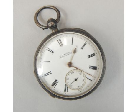 A Victorian silver key wind pocket watch, by G.G. Sharp of Horncastle, having enamel dial with Roman numerals surrounded by m