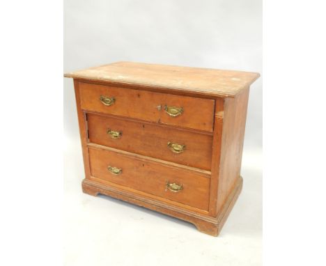 A Victorian walnut chest of three long drawers, on bracket feet (AF), 98cm wide Provenance: Thurlby Hall, Lincolnshire